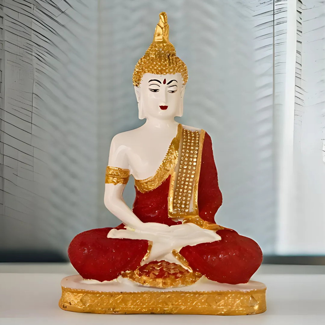 Red & Gold-Toned Buddha Samadhi Statue
