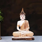 நேர்த்தியான வெள்ளை மற்றும் தங்க புத்தர் சிலை - வீடு, அலுவலகம் மற்றும் ஆன்மீக அலங்காரத்திற்கான தியான சிலை