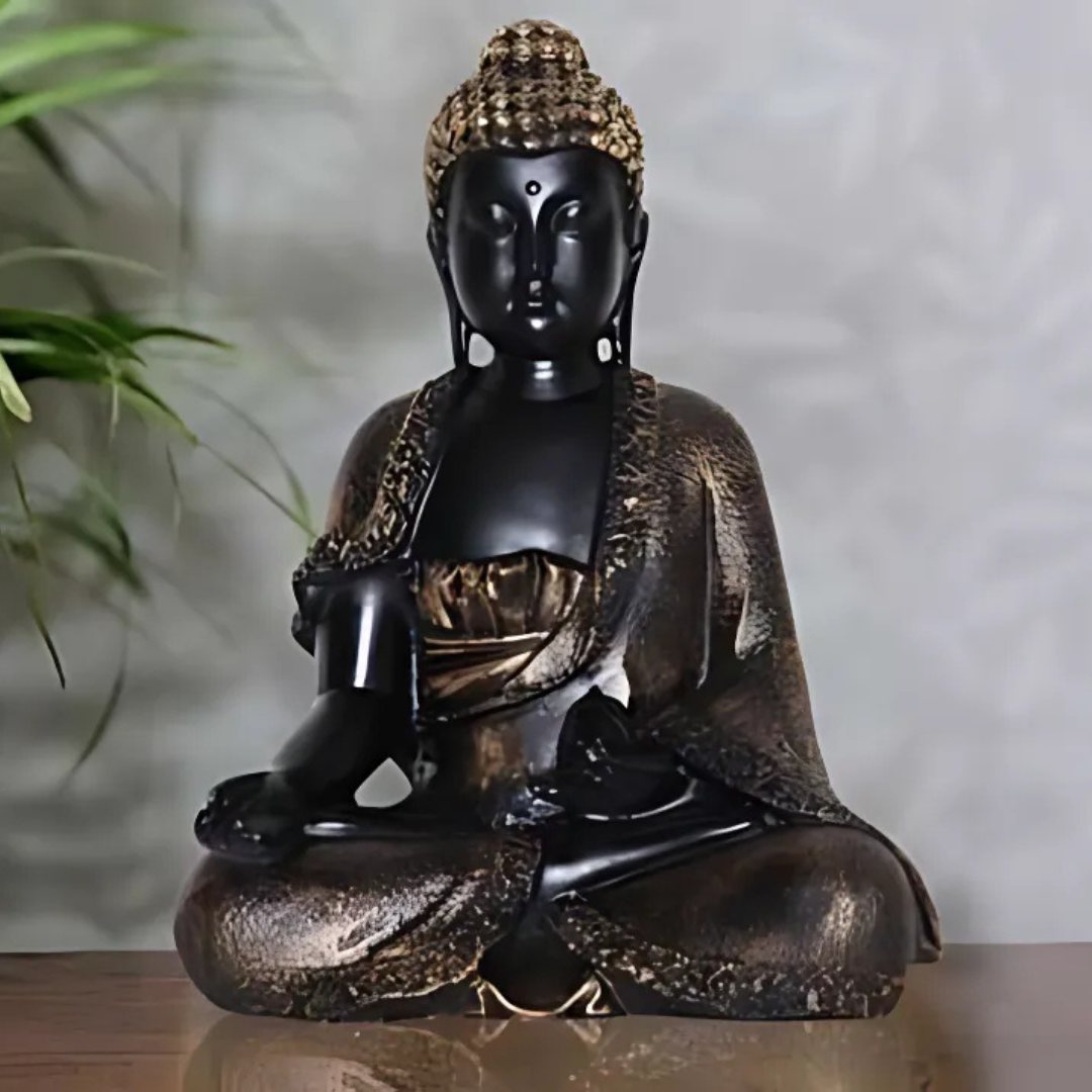 Elegant Black & Gold Buddha Statue – Meditating Figurine for Home, Office, and Spiritual Decor