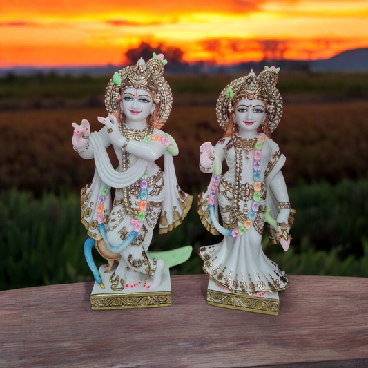 Radha Krishna Ji Marble Statue – Handcrafted Divine Idol for Home & Temple Decor