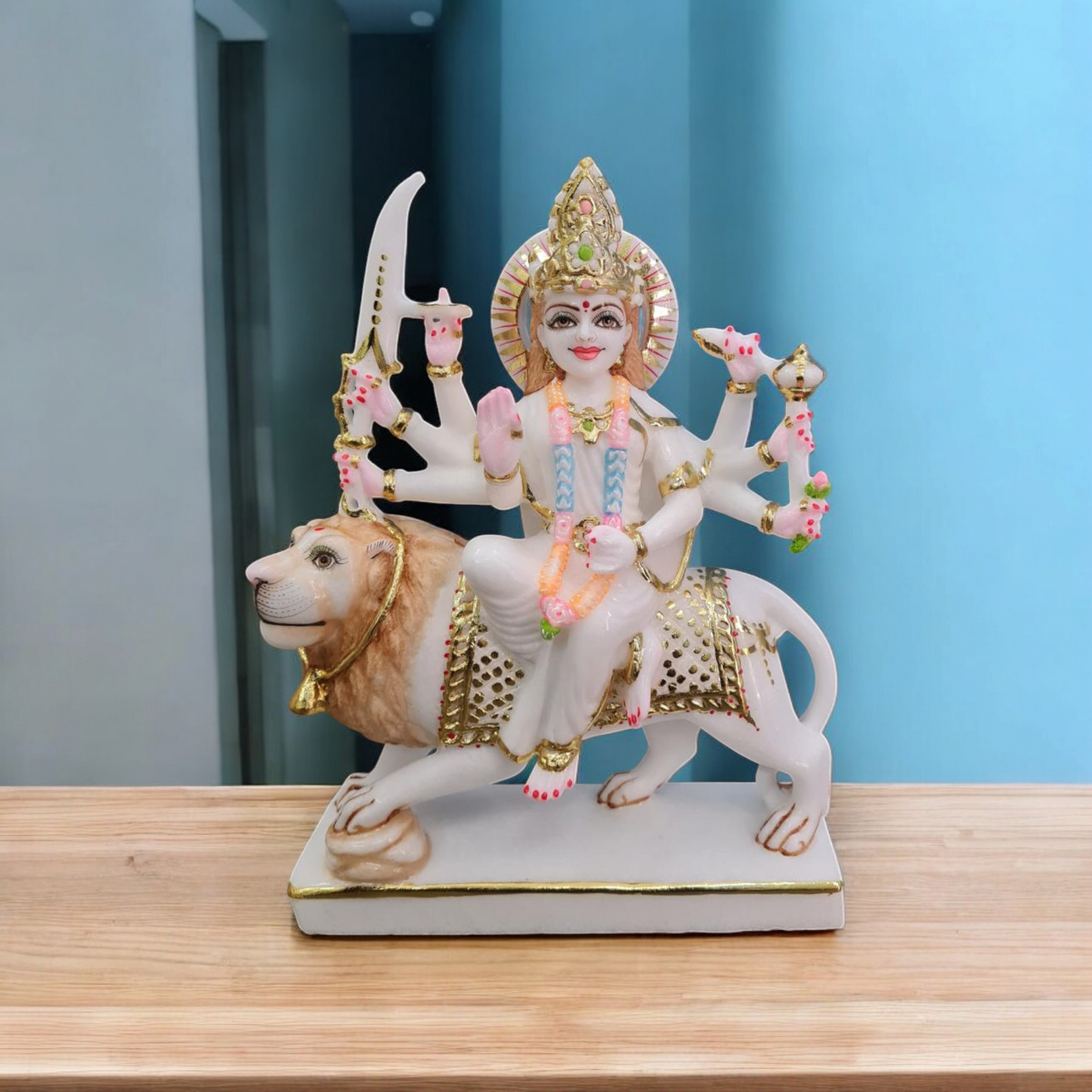 Handcrafted Sherawali Maa Marble Statue