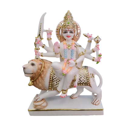 Handcrafted Sherawali Maa Marble Statue