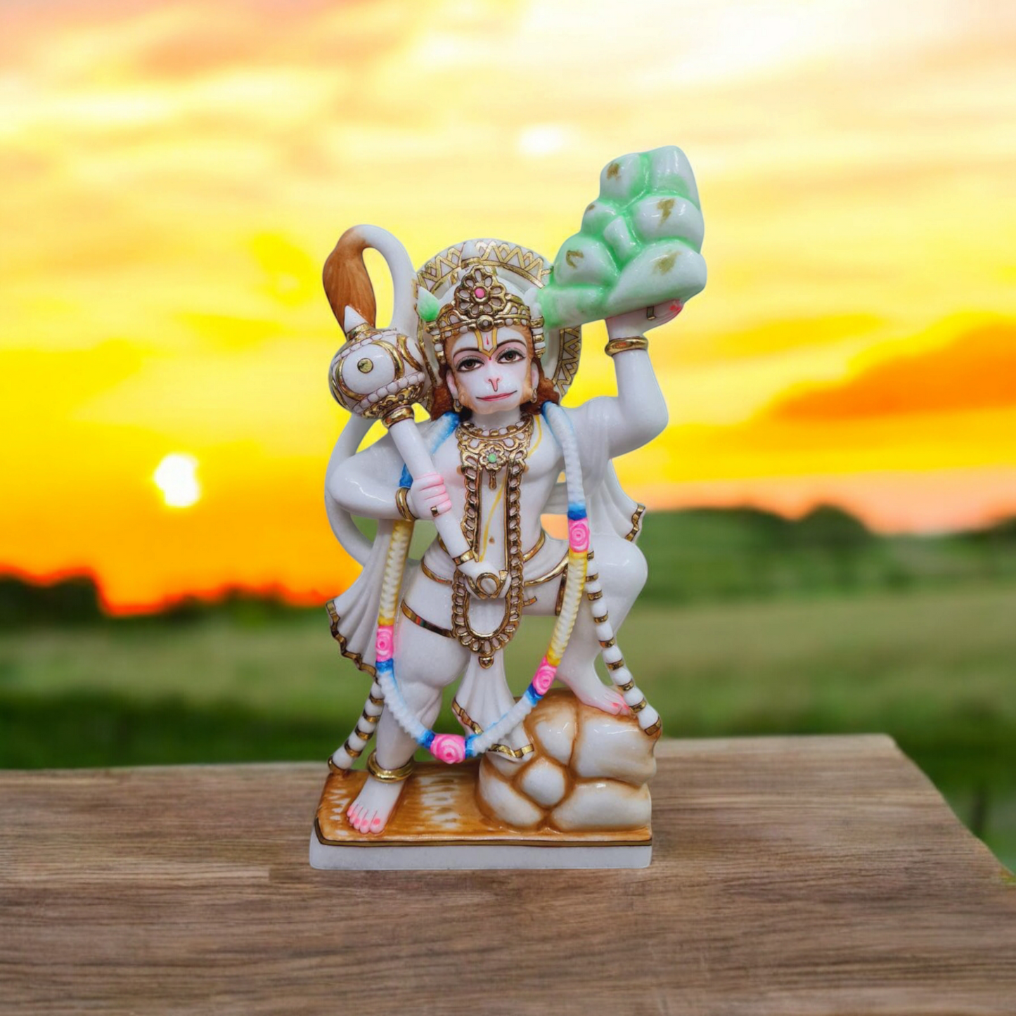 Marble Standing Hanuman Statue – Handcrafted Bajrangbali Idol for Home & Temple Decor