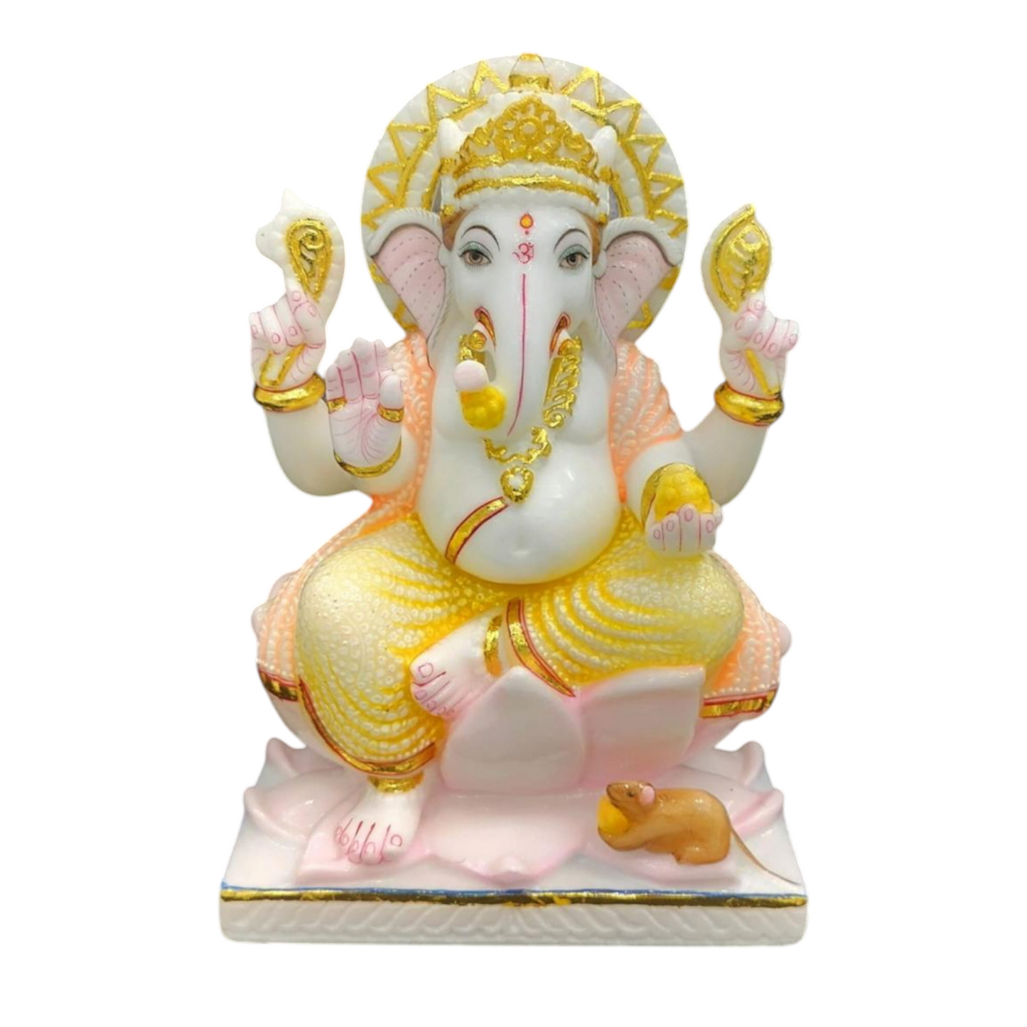 Marble Ganesh Murti Seated on Kamal – Handcrafted Lord Ganesha Idol for Home & Temple Decor