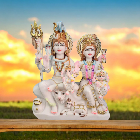 Shiv Parivar Statue in Pure Marble – Handcrafted Lord Shiva Family Idol for Home & Temple Decor