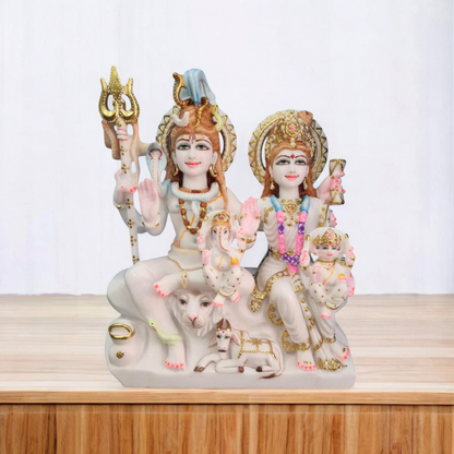 Shiv Parivar Statue in Pure Marble – Handcrafted Lord Shiva Family Idol for Home & Temple Decor