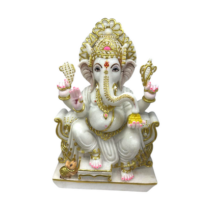 Marble Ganesh Murti Seated on Kamal – Handcrafted Lord Ganesha Idol for Home & Temple Decor
