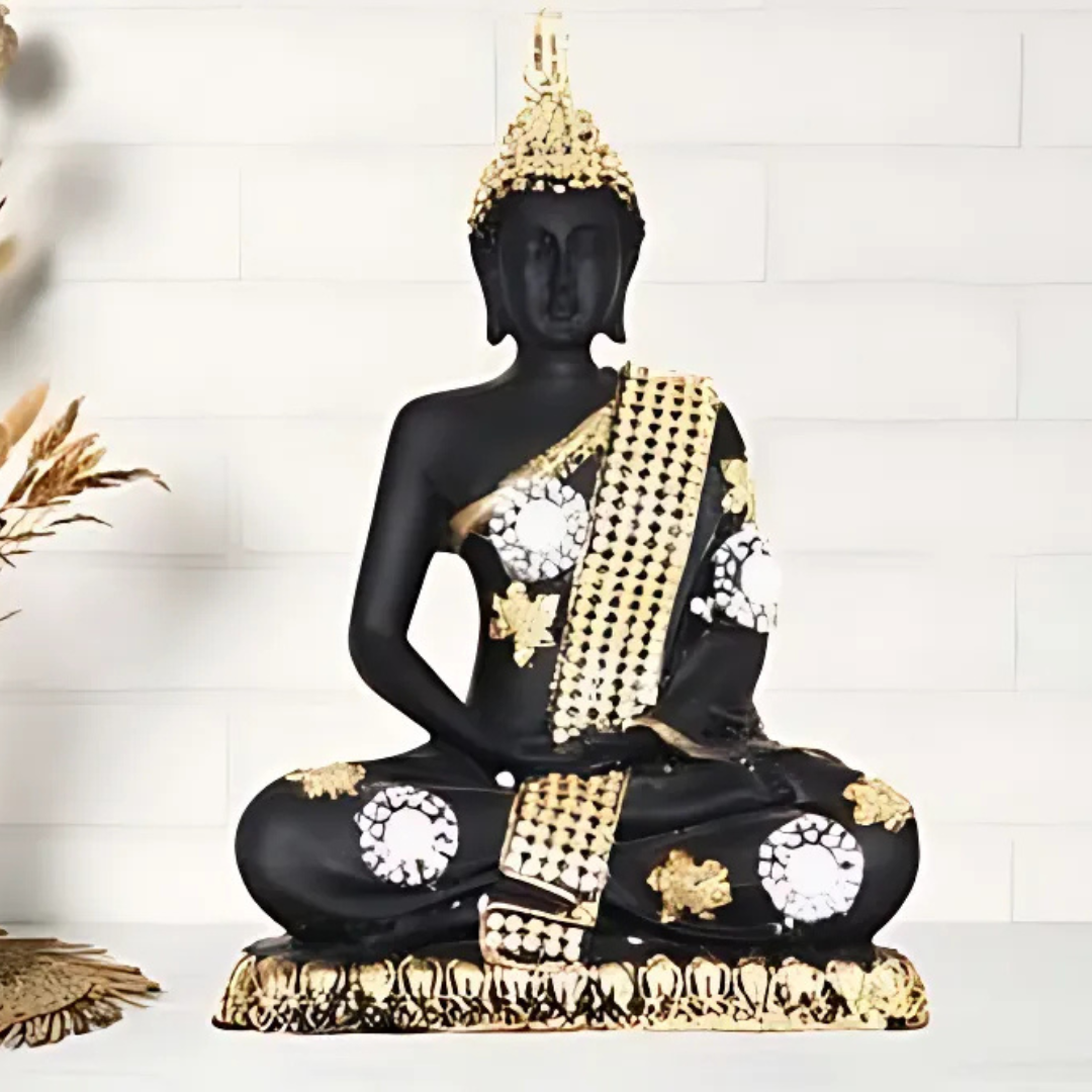 Elegant Black Asian Buddha Statue – Meditating Figurine for Home, Office, and Spiritual Decor