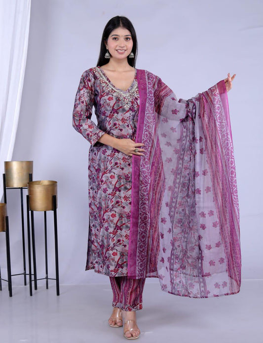 Women’s Pure Cotton Kurta Pant Dupatta Set – Lightweight & Elegant Ethnic Wear