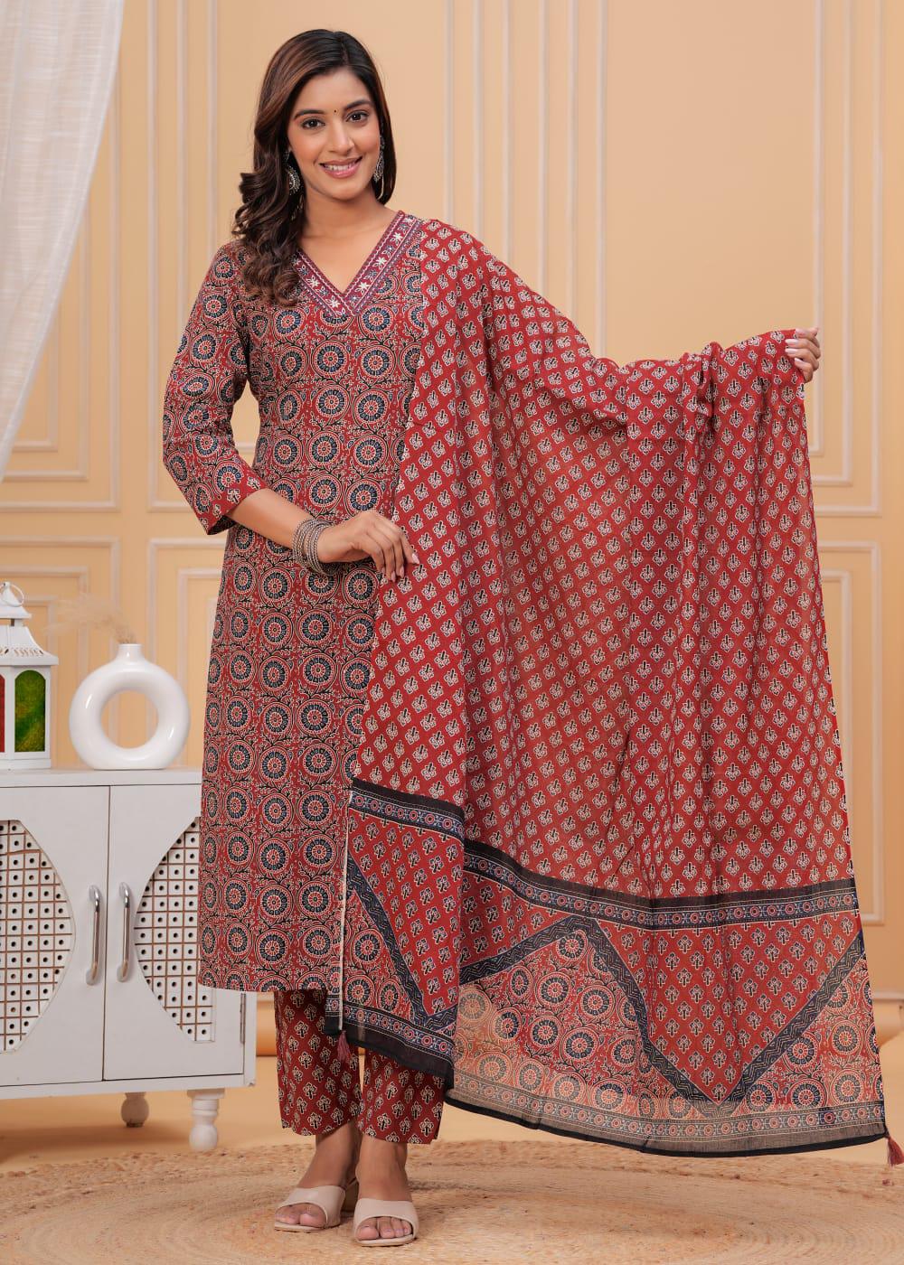 Ajrakh Printed Straight Trouser Suit Set – Elegant Ethnic Wear