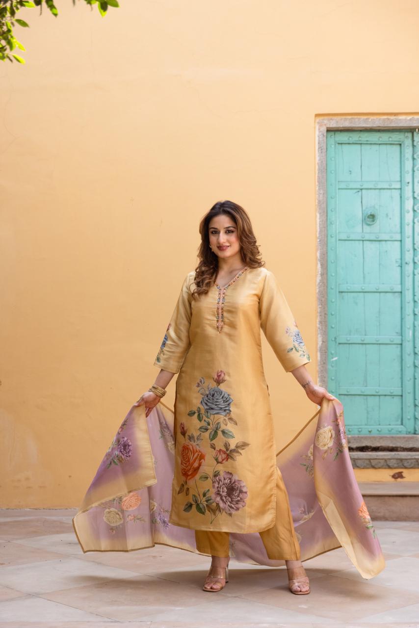 Straight Kurta with Pants & Dupatta – Elegant and Versatile Ethnic Wear Set