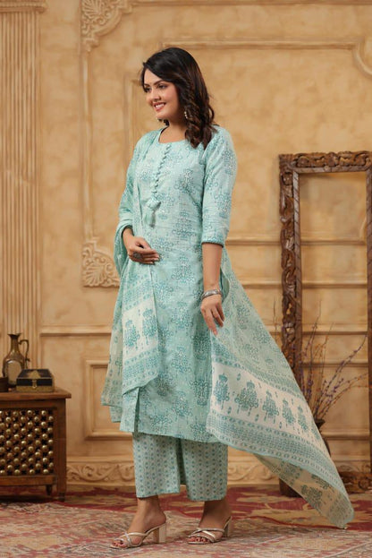 Blue Printed Kurta with Pant & Dupatta Set – Elegant Women’s Ethnic Wear