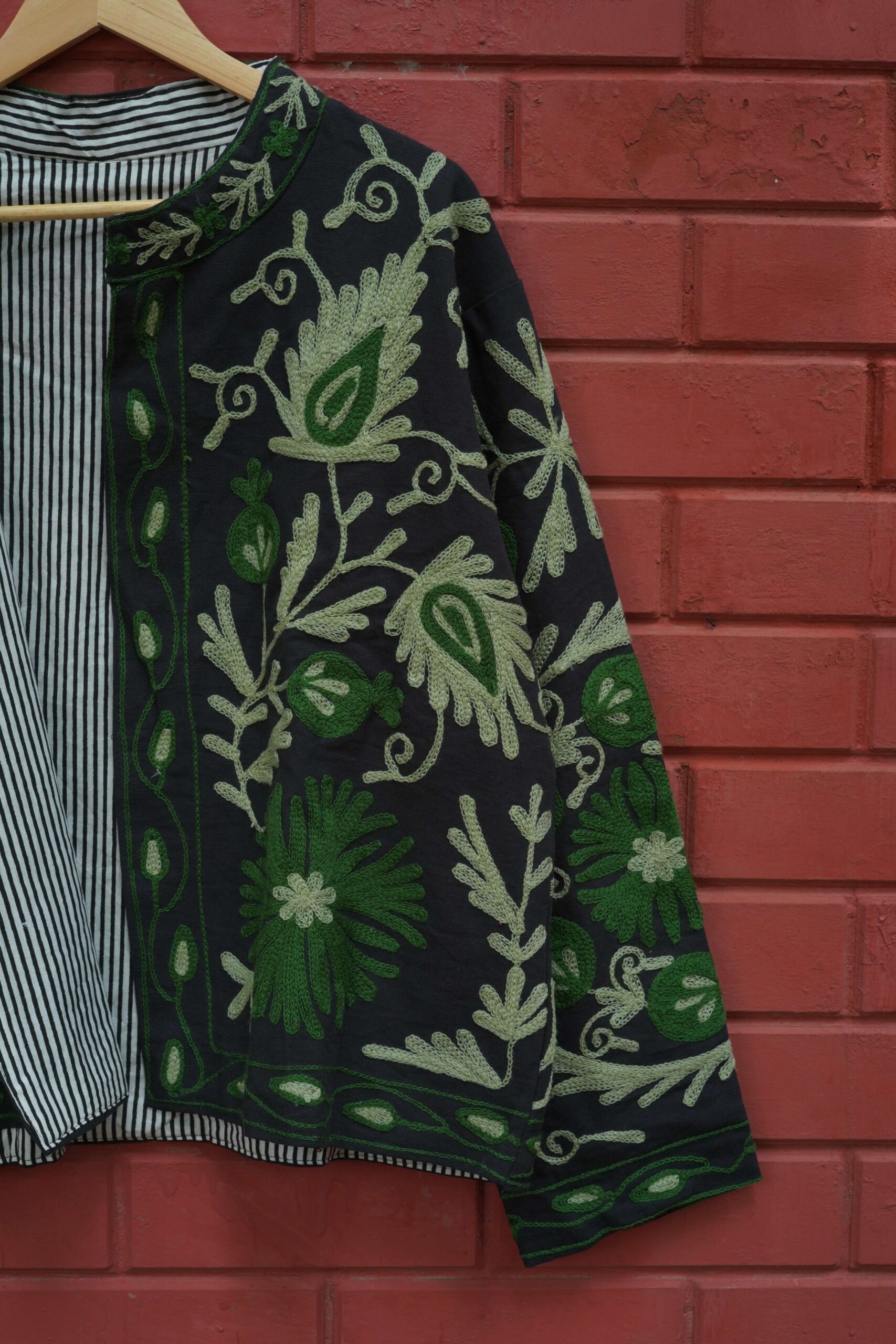 Womens Black Velvet Embroidered Jacket with Floral Design - Image 3